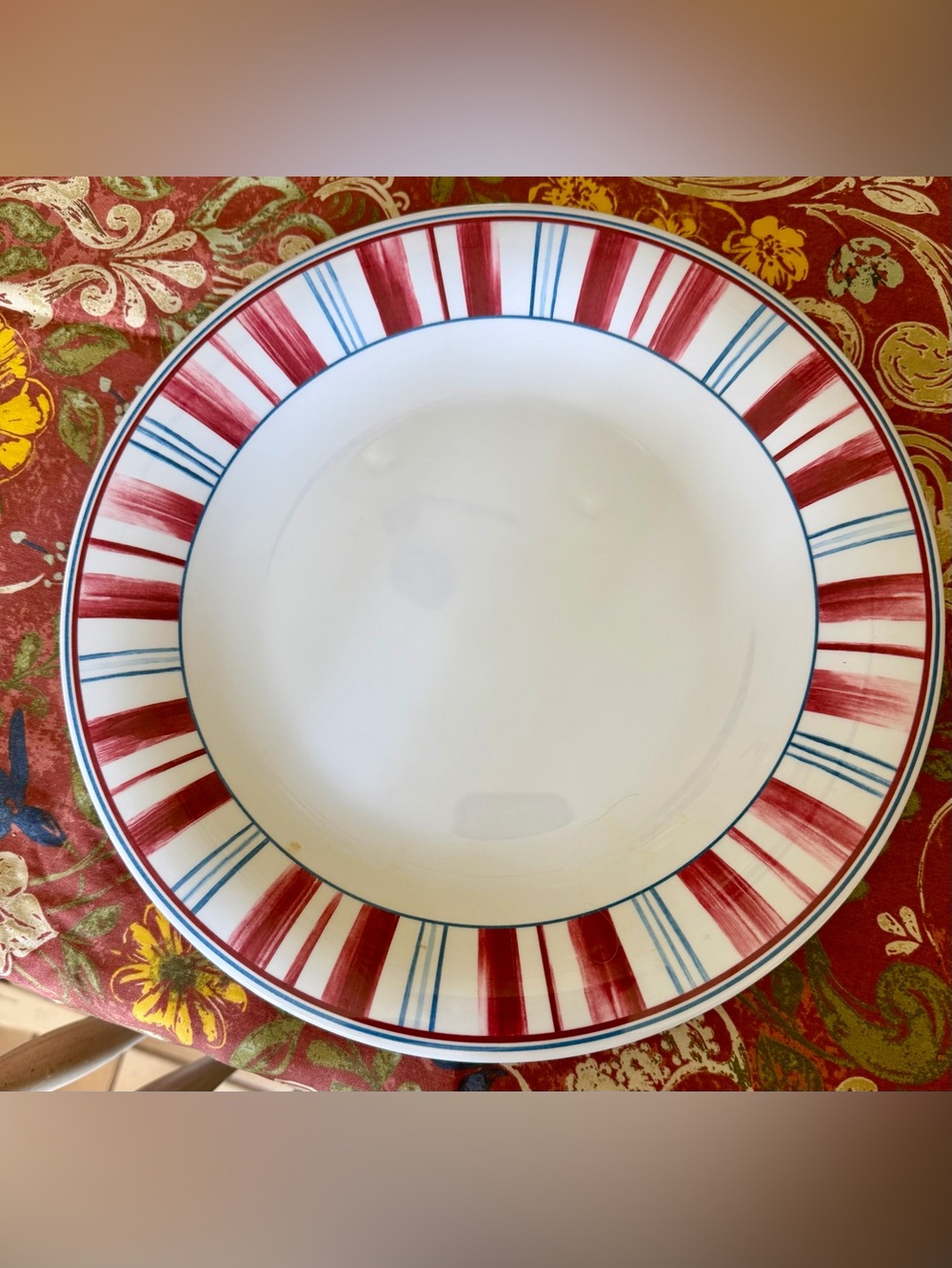 Longaberger Red and Blue Striped Dinner Plate